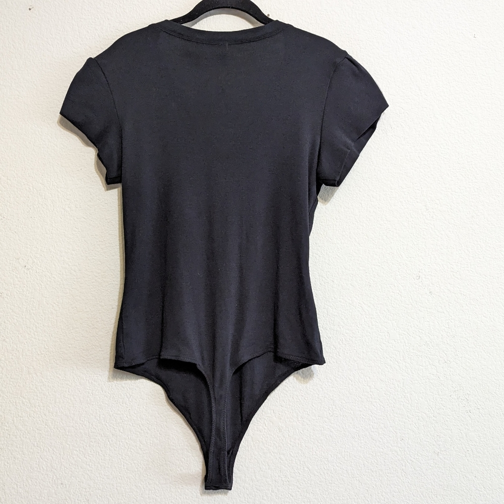 Intimately Free People Black Mia Button-Up V-Neck Short Sleeve Bodysuit Size L - Picture 6 of 8